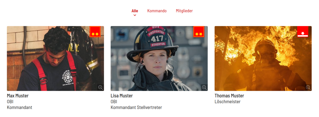 Mannschaft auf der Feuerwehr-Website, Variante 1