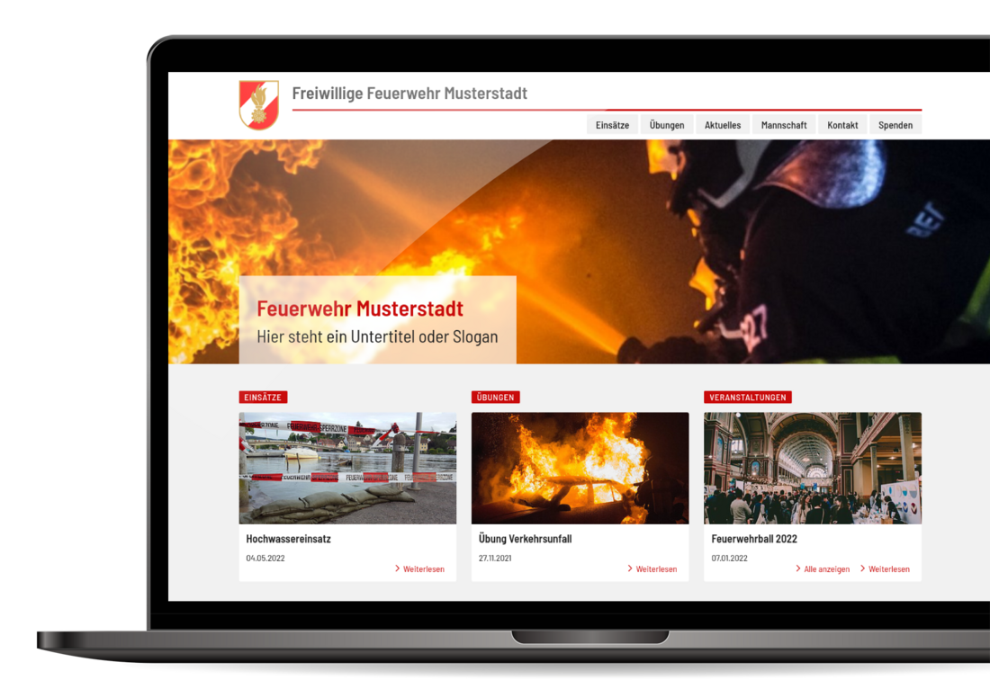 Feuerwehr-Webseite am Laptop