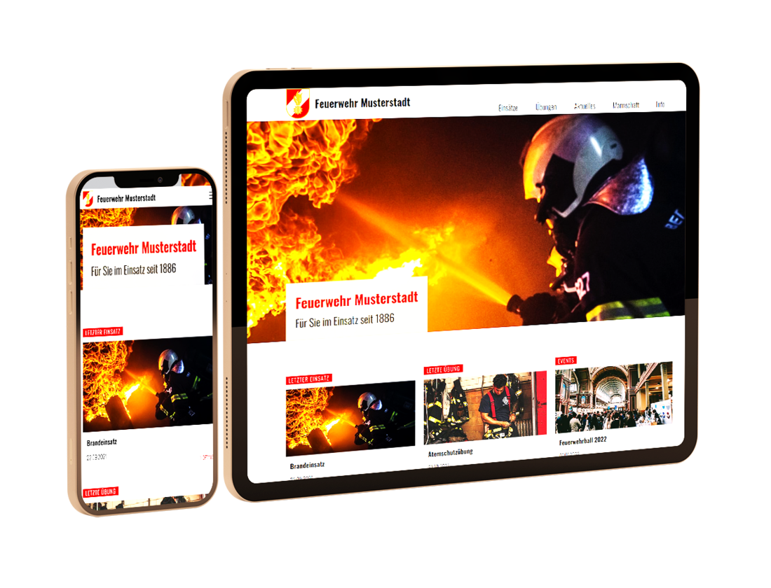 Screenshot der Feuerwehr Website am Tablet und am Smartphone