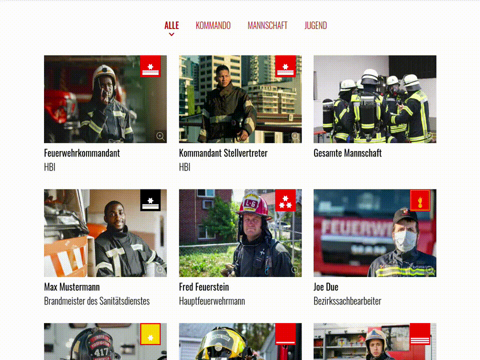 Inhalte auf der Feuerwehr Webseite