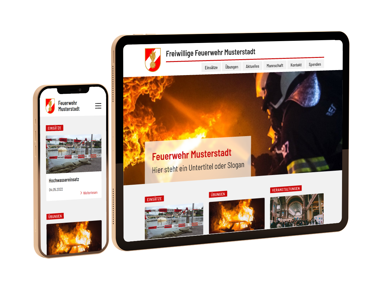 Screenshot der Feuerwehr Website auf Tablet und Smartphone